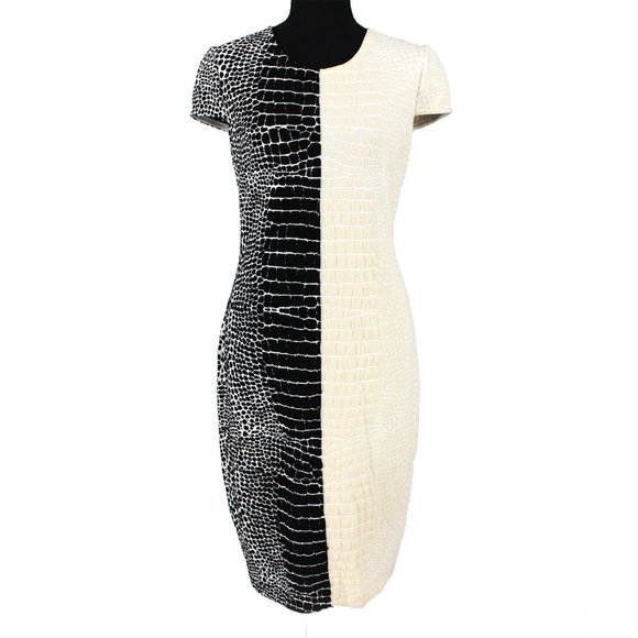 Fendi Dresses & Skirts - FENDI Croc Print Stretch Knit Straight Midi Dress size 42 M Half Black/Cream